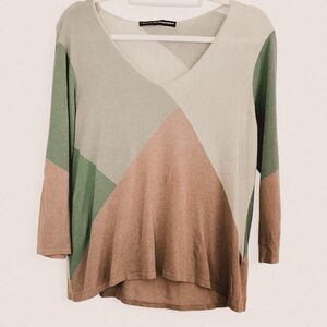 Vintage Boho whimsy woodsy earth Aqua Green Colorblock Geometric retro top M